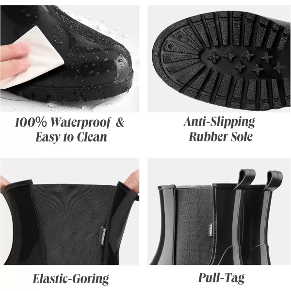 imageHISEA Short Rain Boots for Women Waterproof Garden Shoes AntiSlipping Ankle Chelsea Rainboots for Ladies with Comfort Insole Lightweight Stylish Rubber Rain Shoes Outdoor Work BootiesBlack