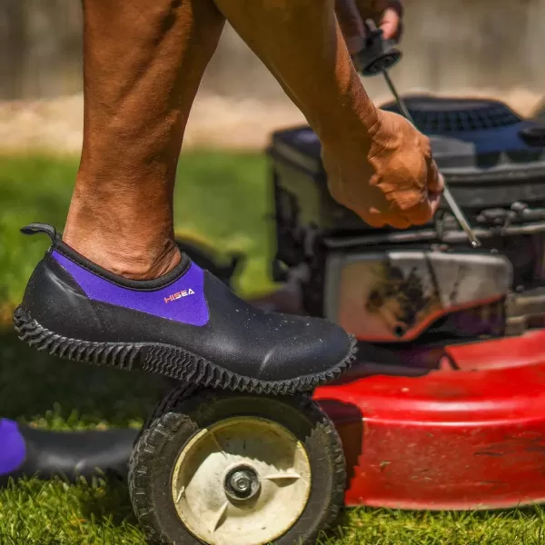 imageHISEA Unisex Waterproof Garden Shoes Mens Ankle Rain Boots Womens SlipOn Footwear Rain Shoe Rubber Neoprene Outdoor Booties for Gardening Farming Camping Car Wash Lawn Care and Yard Work Size M6W7 Purple
