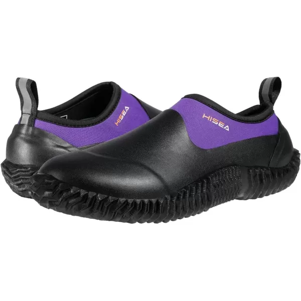 imageHISEA Unisex Waterproof Garden Shoes Mens Ankle Rain Boots Womens SlipOn Footwear Rain Shoe Rubber Neoprene Outdoor Booties for Gardening Farming Camping Car Wash Lawn Care and Yard Work Size M6W7 Purple
