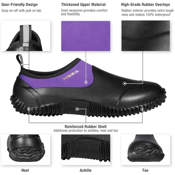 imageHISEA Unisex Waterproof Garden Shoes Mens Ankle Rain Boots Womens SlipOn Footwear Rain Shoe Rubber Neoprene Outdoor Booties for Gardening Farming Camping Car Wash Lawn Care and Yard Work Size M6W7 Purple