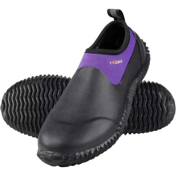 imageHISEA Unisex Waterproof Garden Shoes Mens Ankle Rain Boots Womens SlipOn Footwear Rain Shoe Rubber Neoprene Outdoor Booties for Gardening Farming Camping Car Wash Lawn Care and Yard Work Size M6W7 Purple
