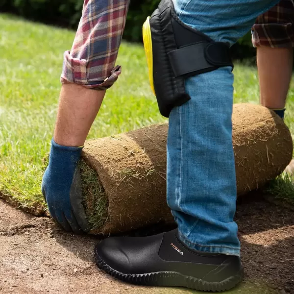 imageHISEA Unisex Waterproof Garden Shoes Mens Ankle Rain Boots Womens SlipOn Footwear Rubber Neoprene Camp Booties Outdoor Rain Shoe for Gardening Farming Camping Car Wash Lawn Care and Yard WorkBlack