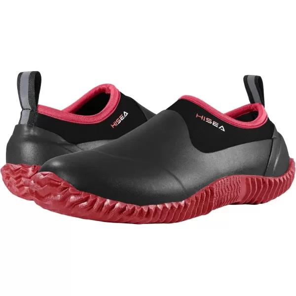 imageHISEA Unisex Waterproof Garden Shoes Mens Ankle Rain Boots Womens SlipOn Footwear Rubber Neoprene Camp Booties Outdoor Rain Shoe for Gardening Farming Camping Car Wash Lawn Care and Yard WorkRed
