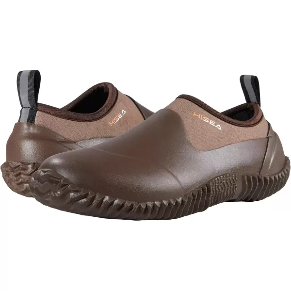 imageHISEA Unisex Waterproof Garden Shoes Mens Ankle Rain Boots Womens SlipOn Footwear Rubber Neoprene Camp Booties Outdoor Rain Shoe for Gardening Farming Camping Car Wash Lawn Care and Yard WorkBrown