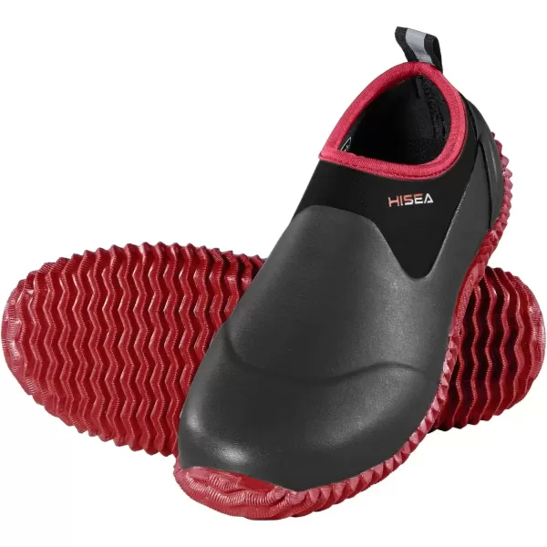 imageHISEA Unisex Waterproof Garden Shoes Mens Ankle Rain Boots Womens SlipOn Footwear Rubber Neoprene Camp Booties Outdoor Rain Shoe for Gardening Farming Camping Car Wash Lawn Care and Yard WorkRed
