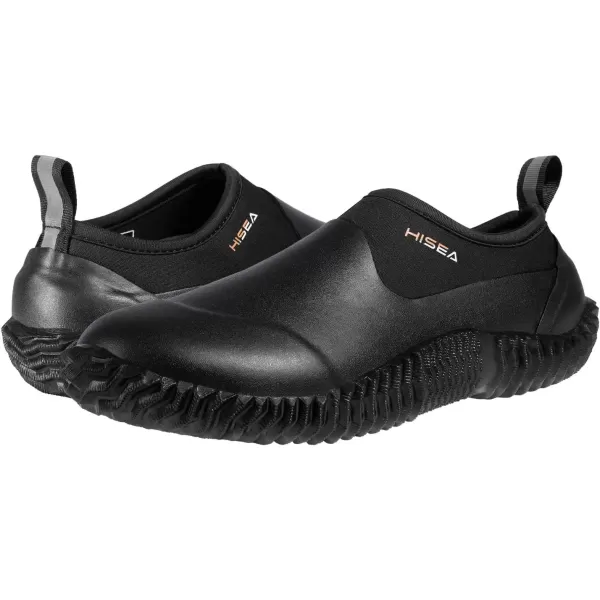 imageHISEA Unisex Waterproof Garden Shoes Mens Ankle Rain Boots Womens SlipOn Footwear Rubber Neoprene Camp Booties Outdoor Rain Shoe for Gardening Farming Camping Car Wash Lawn Care and Yard WorkBlack