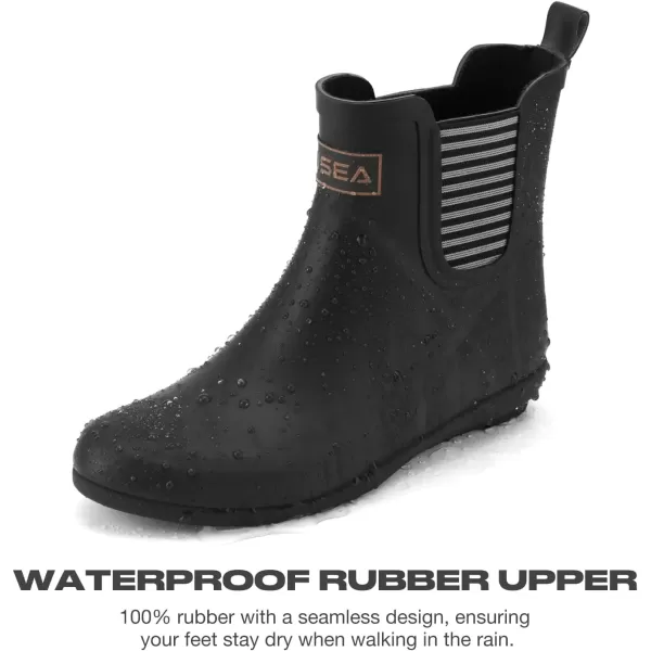 imageHISEA Womens Ankle Rain Boots Waterproof Chelsea Boots Rubber Garden Shoes AntiSlipping Rainboots for Ladies with Comfort Insole Lightweight Short Rain Shoes Outdoor Work BootiesBlack