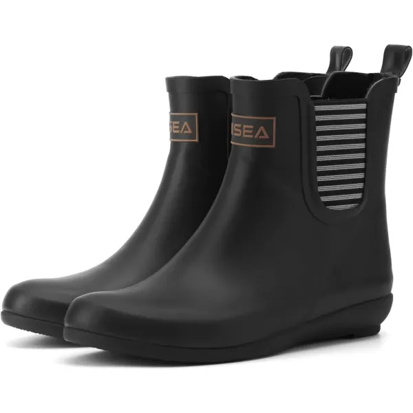 imageHISEA Womens Ankle Rain Boots Waterproof Chelsea Boots Rubber Garden Shoes AntiSlipping Rainboots for Ladies with Comfort Insole Lightweight Short Rain Shoes Outdoor Work BootiesBlack