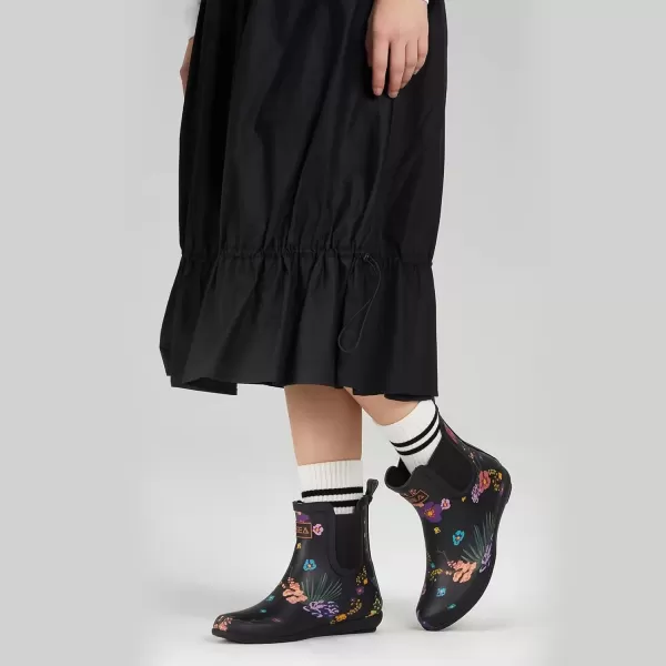 imageHISEA Womens Ankle Rain Boots Waterproof Chelsea Boots Rubber Garden Shoes AntiSlipping Rainboots for Ladies with Comfort Insole Lightweight Short Rain Shoes Outdoor Work BootiesBlack Floral