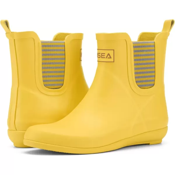 imageHISEA Womens Ankle Rain Boots Waterproof Chelsea Boots Rubber Garden Shoes AntiSlipping Rainboots for Ladies with Comfort Insole Lightweight Short Rain Shoes Outdoor Work BootiesYellow