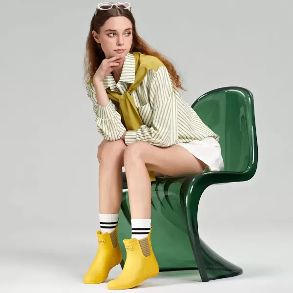 imageHISEA Womens Ankle Rain Boots Waterproof Chelsea Boots Rubber Garden Shoes AntiSlipping Rainboots for Ladies with Comfort Insole Lightweight Short Rain Shoes Outdoor Work BootiesYellow