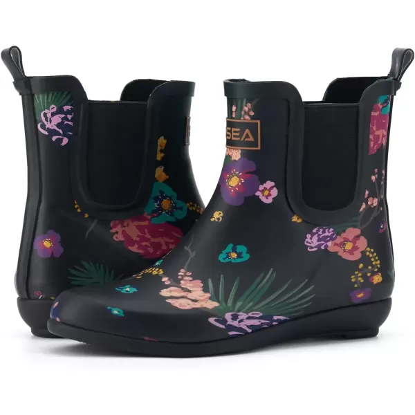 imageHISEA Womens Ankle Rain Boots Waterproof Chelsea Boots Rubber Garden Shoes AntiSlipping Rainboots for Ladies with Comfort Insole Lightweight Short Rain Shoes Outdoor Work BootiesBlack Floral