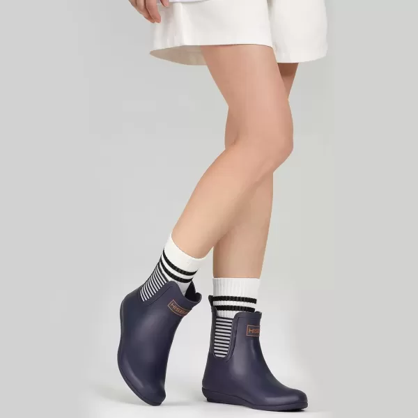 imageHISEA Womens Ankle Rain Boots Waterproof Chelsea Boots Rubber Garden Shoes AntiSlipping Rainboots for Ladies with Comfort Insole Lightweight Short Rain Shoes Outdoor Work BootiesNavy Blue