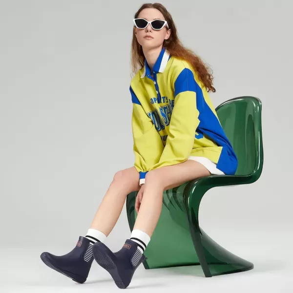 imageHISEA Womens Ankle Rain Boots Waterproof Chelsea Boots Rubber Garden Shoes AntiSlipping Rainboots for Ladies with Comfort Insole Lightweight Short Rain Shoes Outdoor Work BootiesNavy Blue