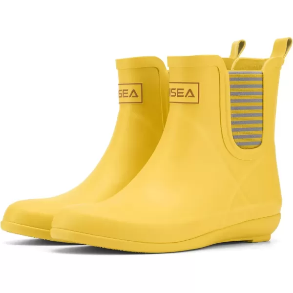 imageHISEA Womens Ankle Rain Boots Waterproof Chelsea Boots Rubber Garden Shoes AntiSlipping Rainboots for Ladies with Comfort Insole Lightweight Short Rain Shoes Outdoor Work BootiesYellow
