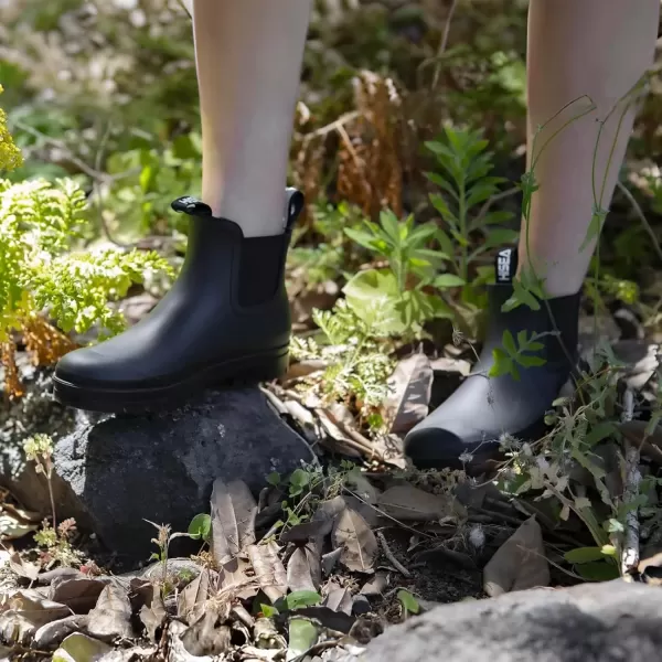 imageHISEA Womens Short Rain Boots Waterproof Garden Shoes Rubber Chelsea Boots AntiSlipping Rainboots for Ladies with Comfort Insole Lightweight Stylish Ankle Rain Shoes Outdoor Work BootiesBlack