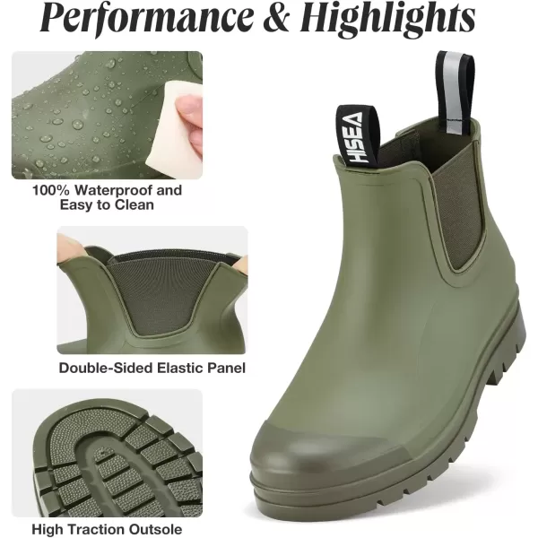 imageHISEA Womens Short Rain Boots Waterproof Garden Shoes Rubber Chelsea Boots AntiSlipping Rainboots for Ladies with Comfort Insole Lightweight Stylish Ankle Rain Shoes Outdoor Work BootiesOlive Green