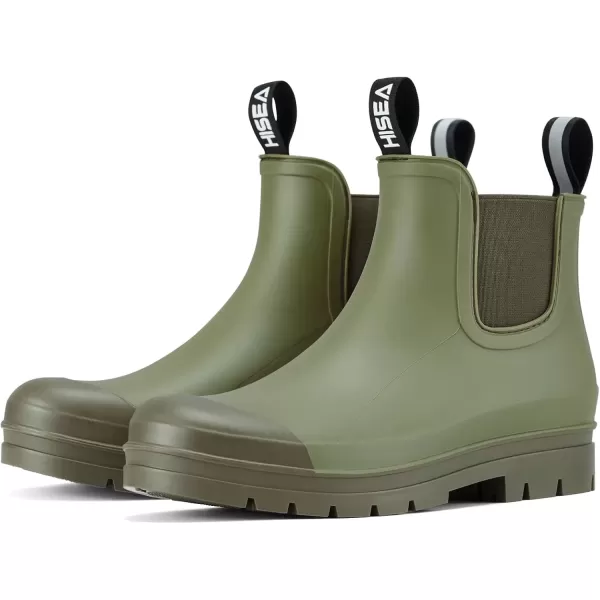 imageHISEA Womens Short Rain Boots Waterproof Garden Shoes Rubber Chelsea Boots AntiSlipping Rainboots for Ladies with Comfort Insole Lightweight Stylish Ankle Rain Shoes Outdoor Work BootiesOlive Green