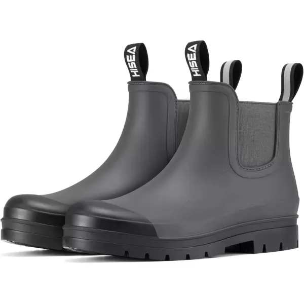 imageHISEA Womens Short Rain Boots Waterproof Garden Shoes Rubber Chelsea Boots AntiSlipping Rainboots for Ladies with Comfort Insole Lightweight Stylish Ankle Rain Shoes Outdoor Work BootiesGrey