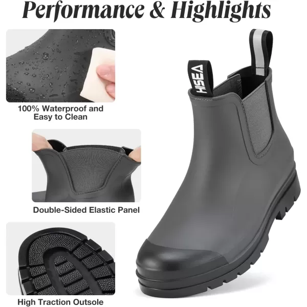 imageHISEA Womens Short Rain Boots Waterproof Garden Shoes Rubber Chelsea Boots AntiSlipping Rainboots for Ladies with Comfort Insole Lightweight Stylish Ankle Rain Shoes Outdoor Work BootiesGrey