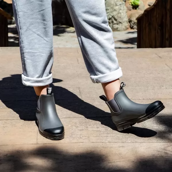 imageHISEA Womens Short Rain Boots Waterproof Garden Shoes Rubber Chelsea Boots AntiSlipping Rainboots for Ladies with Comfort Insole Lightweight Stylish Ankle Rain Shoes Outdoor Work BootiesGrey