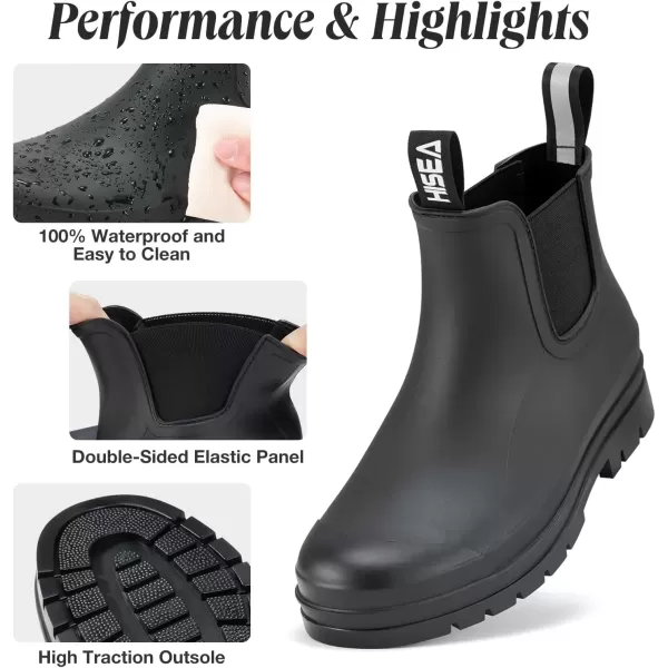 imageHISEA Womens Short Rain Boots Waterproof Garden Shoes Rubber Chelsea Boots AntiSlipping Rainboots for Ladies with Comfort Insole Lightweight Stylish Ankle Rain Shoes Outdoor Work BootiesBlack