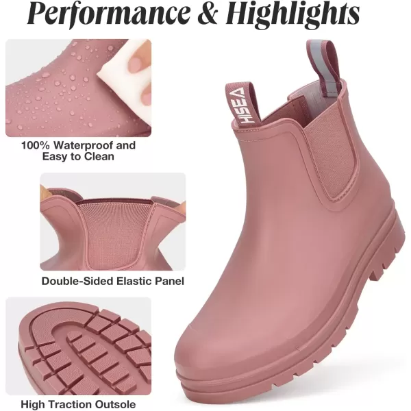 imageHISEA Womens Short Rain Boots Waterproof Garden Shoes Rubber Chelsea Boots AntiSlipping Rainboots for Ladies with Comfort Insole Lightweight Stylish Ankle Rain Shoes Outdoor Work BootiesHawthorn Red