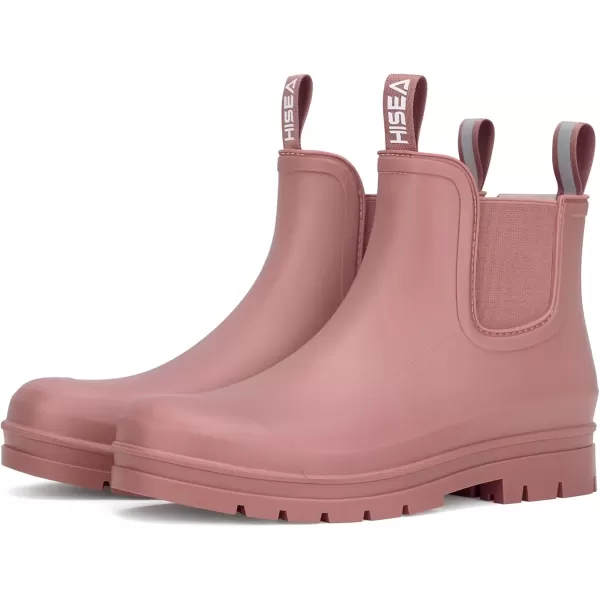 imageHISEA Womens Short Rain Boots Waterproof Garden Shoes Rubber Chelsea Boots AntiSlipping Rainboots for Ladies with Comfort Insole Lightweight Stylish Ankle Rain Shoes Outdoor Work BootiesHawthorn Red
