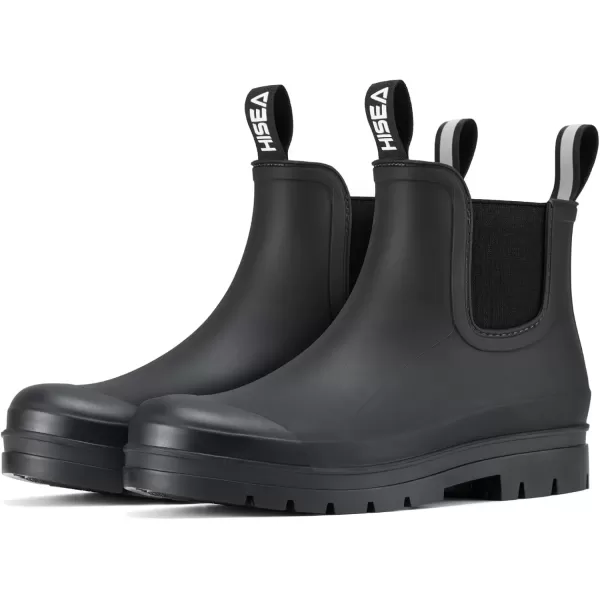 imageHISEA Womens Short Rain Boots Waterproof Garden Shoes Rubber Chelsea Boots AntiSlipping Rainboots for Ladies with Comfort Insole Lightweight Stylish Ankle Rain Shoes Outdoor Work BootiesBlack