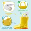 imageHISEA Kids Rain Boots for Toddler Boys Girls Waterproof Rubber Boots with EasyOn Handles Seamless PVC Rainboots Lightweight Mud Shoes for Water Beach Outdoor Playing ToddlerLittle KidBig KidYellow With Orange Trimming