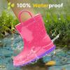 imageHISEA Kids Rain Boots for Toddler Boys Girls Waterproof Rubber Boots with EasyOn Handles Seamless PVC Rainboots Lightweight Mud Shoes for Water Beach Outdoor Playing ToddlerLittle KidBig KidPink With Purple Trimming