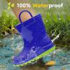 imageHISEA Kids Rain Boots for Toddler Boys Girls Waterproof Rubber Boots with EasyOn Handles Seamless PVC Rainboots Lightweight Mud Shoes for Water Beach Outdoor Playing ToddlerLittle KidBig KidBlue With Light Green Trimming