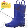 imageHISEA Kids Rain Boots for Toddler Boys Girls Waterproof Rubber Boots with EasyOn Handles Seamless PVC Rainboots Lightweight Mud Shoes for Water Beach Outdoor Playing ToddlerLittle KidBig KidBlue