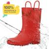 imageHISEA Kids Rain Boots for Toddler Boys Girls Waterproof Rubber Boots with EasyOn Handles Seamless PVC Rainboots Lightweight Mud Shoes for Water Beach Outdoor Playing ToddlerLittle KidBig KidRed