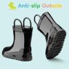 imageHISEA Kids Rain Boots for Toddler Boys Girls Waterproof Rubber Boots with EasyOn Handles Seamless PVC Rainboots Lightweight Mud Shoes for Water Beach Outdoor Playing ToddlerLittle KidBig KidBlack With Grey Trimming