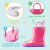 imageHISEA Kids Rain Boots for Toddler Boys Girls Waterproof Rubber Boots with EasyOn Handles Seamless PVC Rainboots Lightweight Mud Shoes for Water Beach Outdoor Playing ToddlerLittle KidBig KidPink With Purple Trimming