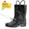 imageHISEA Kids Rain Boots for Toddler Boys Girls Waterproof Rubber Boots with EasyOn Handles Seamless PVC Rainboots Lightweight Mud Shoes for Water Beach Outdoor Playing ToddlerLittle KidBig KidBlack