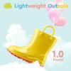 imageHISEA Kids Rain Boots for Toddler Boys Girls Waterproof Rubber Boots with EasyOn Handles Seamless PVC Rainboots Lightweight Mud Shoes for Water Beach Outdoor Playing ToddlerLittle KidBig KidYellow With Orange Trimming