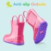 imageHISEA Kids Rain Boots for Toddler Boys Girls Waterproof Rubber Boots with EasyOn Handles Seamless PVC Rainboots Lightweight Mud Shoes for Water Beach Outdoor Playing ToddlerLittle KidBig KidPink With Purple Trimming