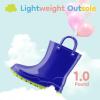 imageHISEA Kids Rain Boots for Toddler Boys Girls Waterproof Rubber Boots with EasyOn Handles Seamless PVC Rainboots Lightweight Mud Shoes for Water Beach Outdoor Playing ToddlerLittle KidBig KidBlue With Light Green Trimming