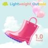 imageHISEA Kids Rain Boots for Toddler Boys Girls Waterproof Rubber Boots with EasyOn Handles Seamless PVC Rainboots Lightweight Mud Shoes for Water Beach Outdoor Playing ToddlerLittle KidBig KidPink With Purple Trimming