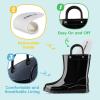 imageHISEA Kids Rain Boots for Toddler Boys Girls Waterproof Rubber Boots with EasyOn Handles Seamless PVC Rainboots Lightweight Mud Shoes for Water Beach Outdoor Playing ToddlerLittle KidBig KidBlack With Grey Trimming