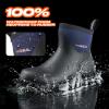 imageHISEA Mens Rubber Boots Ankle Rain Boots Waterproof Outdoor Mud Bootie for Lawn and GardenNavy