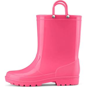 imageHISEA Kids Rain Boots for Toddler Boys Girls Waterproof Rubber Boots with EasyOn Handles Seamless PVC Rainboots Lightweight Mud Shoes for Water Beach Outdoor Playing ToddlerLittle KidBig KidPink