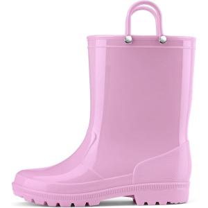imageHISEA Kids Rain Boots for Toddler Boys Girls Waterproof Rubber Boots with EasyOn Handles Seamless PVC Rainboots Lightweight Mud Shoes for Water Beach Outdoor Playing ToddlerLittle KidBig KidPurple