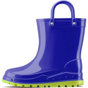 imageHISEA Kids Rain Boots for Toddler Boys Girls Waterproof Rubber Boots with EasyOn Handles Seamless PVC Rainboots Lightweight Mud Shoes for Water Beach Outdoor Playing ToddlerLittle KidBig KidBlue With Light Green Trimming