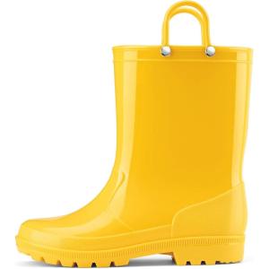 imageHISEA Kids Rain Boots for Toddler Boys Girls Waterproof Rubber Boots with EasyOn Handles Seamless PVC Rainboots Lightweight Mud Shoes for Water Beach Outdoor Playing ToddlerLittle KidBig KidYellow