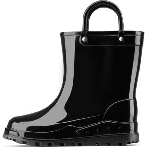 imageHISEA Kids Rain Boots for Toddler Boys Girls Waterproof Rubber Boots with EasyOn Handles Seamless PVC Rainboots Lightweight Mud Shoes for Water Beach Outdoor Playing ToddlerLittle KidBig KidBlack With Grey Trimming