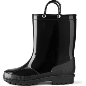 imageHISEA Kids Rain Boots for Toddler Boys Girls Waterproof Rubber Boots with EasyOn Handles Seamless PVC Rainboots Lightweight Mud Shoes for Water Beach Outdoor Playing ToddlerLittle KidBig KidBlack
