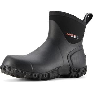 imageHISEA Mens Rubber Boots Ankle Rain Boots Waterproof Outdoor Mud Bootie for Lawn and GardenBlack